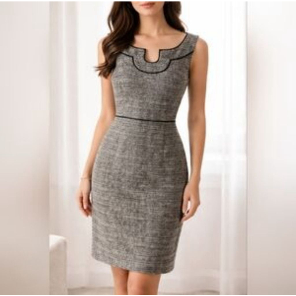 TORY BURCH Gray Black Tweed Sleeveless Sheath Dress Size 8